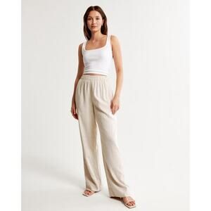 Abercrombie & Fitch Wide Leg Linen-Blend Pants in Light Beige